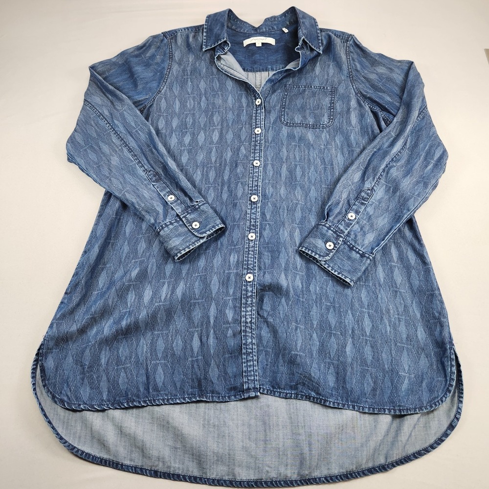 Foxcroft Women's Blue Size 12 Shirt Tencel Lyocell Chambray Button Down